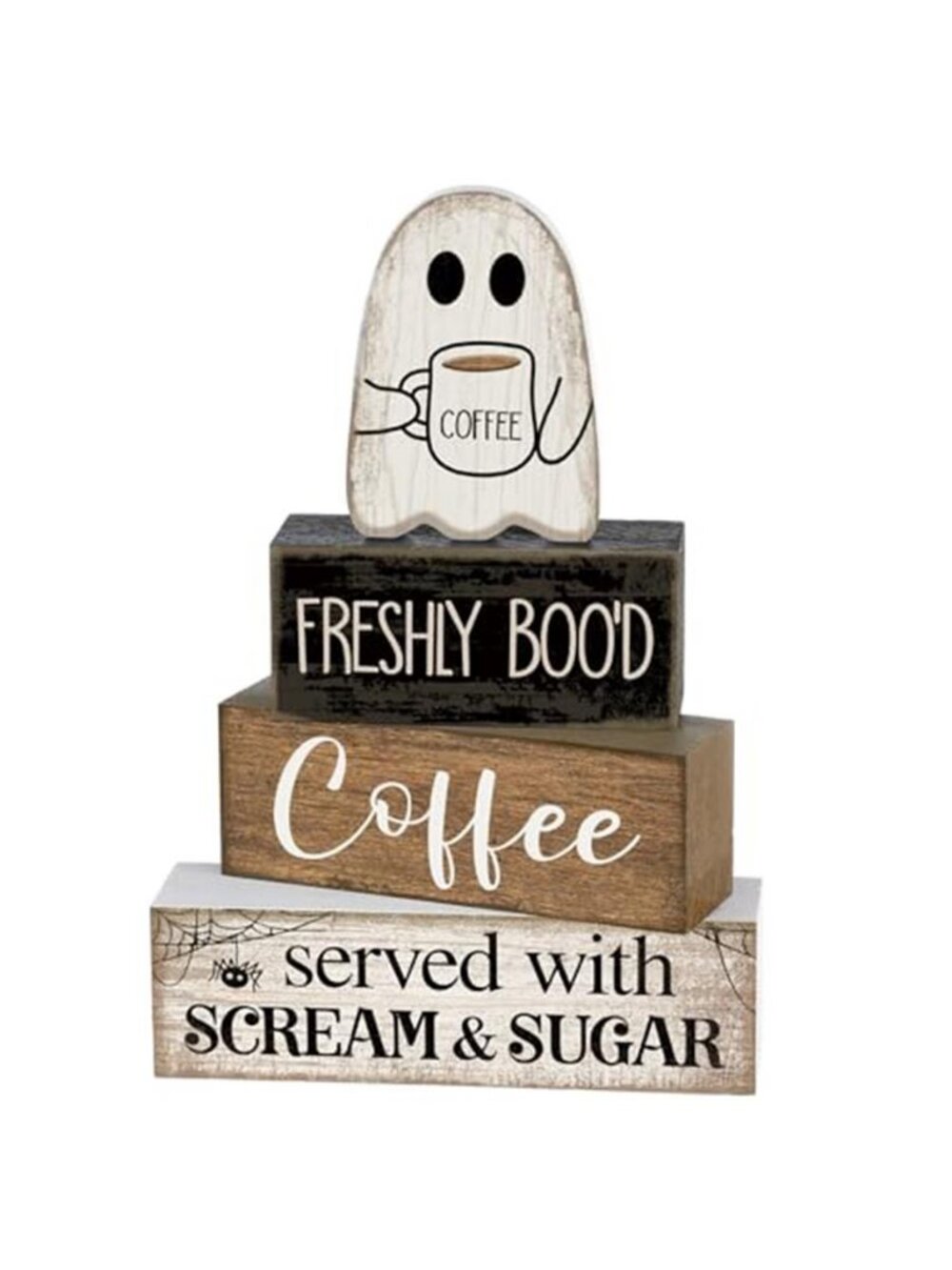 4 Pcs Halloween Coffee Table Decor Wooden Ghost Coffee Bar Sign